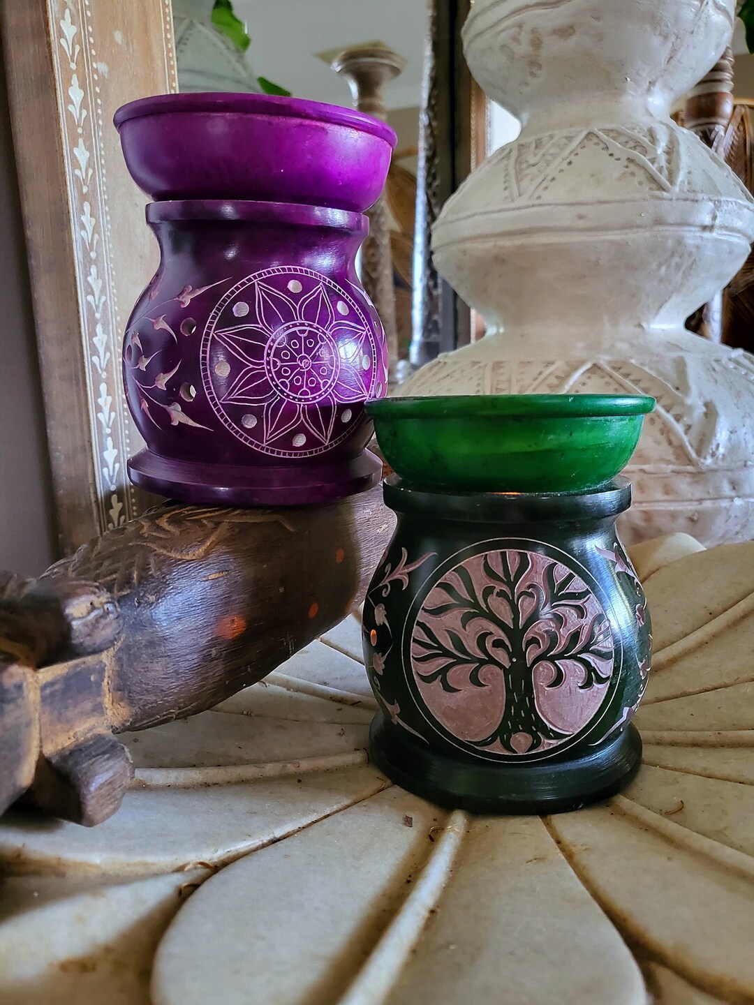 Carved Soapstone Oil Burner, Handmade Aroma Burner, Aromatherapy