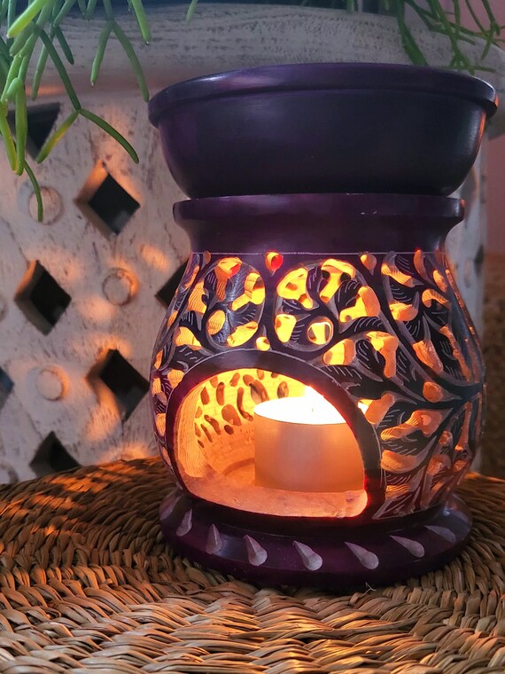 Carved Soapstone Oil Burner Aroma Burner Colourful Carved Etsy