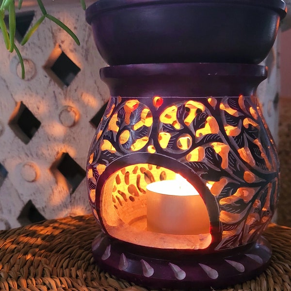 Carved Soapstone Oil Burner, Aroma Burner, Colourful Carved Oil Burner, Aromatherapy, Essential Oils, Oil Diffuser, Zen Space, Meditation