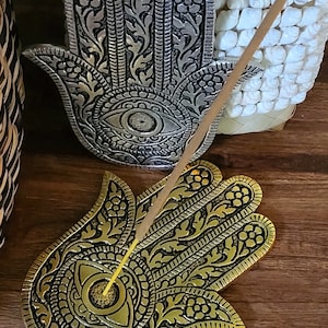 Hamsa rökelsehållare, aluminium, bohemisk heminredning