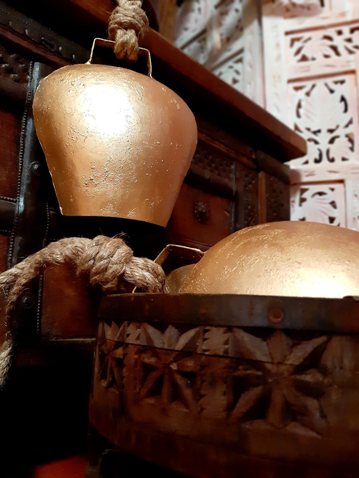 Hanging Bells Brass Bell Strings Bohemian Decorations Etsy