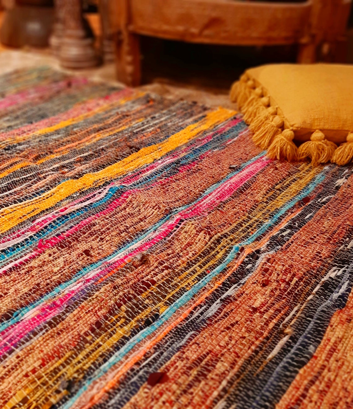 Dhurrie Rug Cotton Mats Handmade Rugs Colourful Rug Etsy