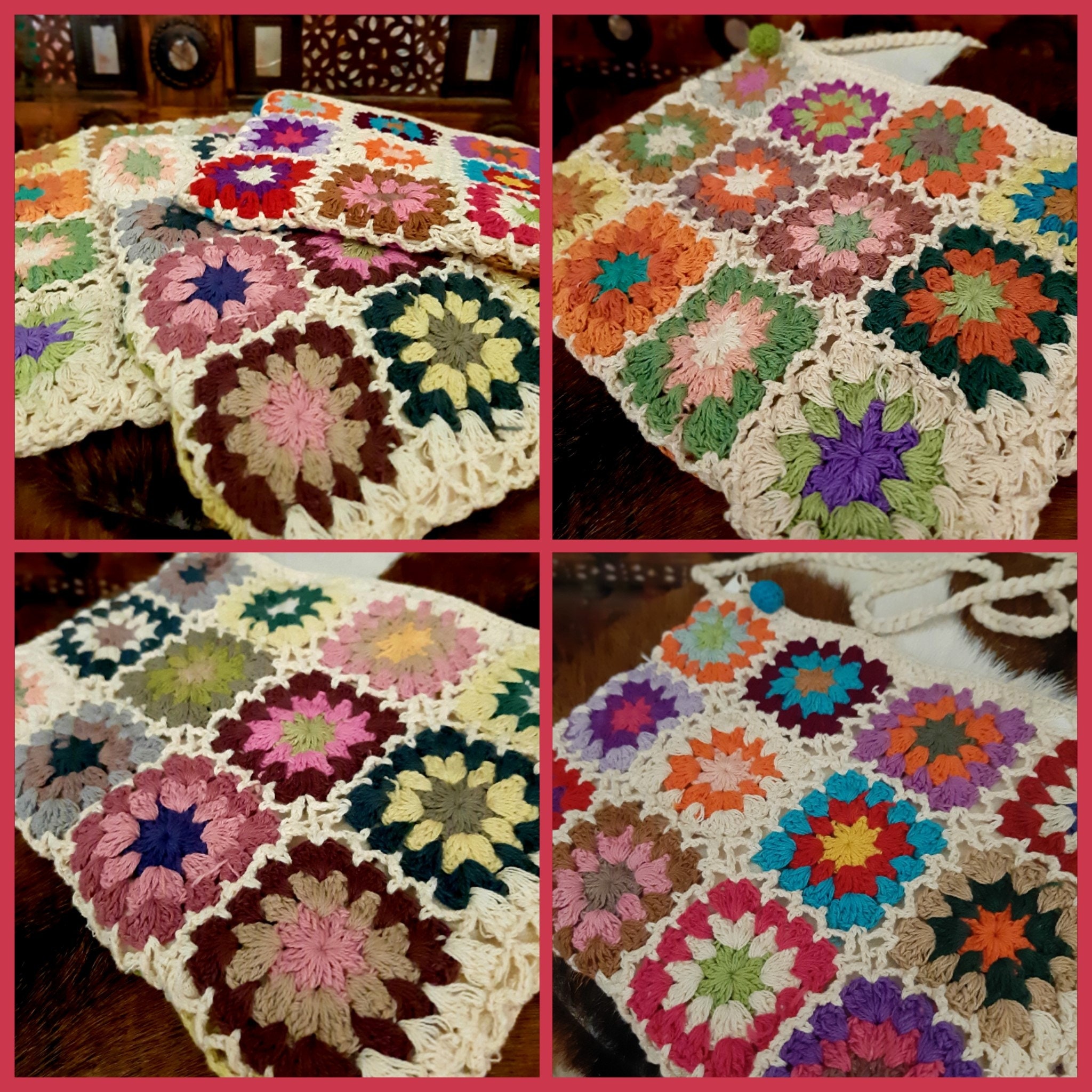 Crochet Bag Bohemian Bag Hippy Bag Granny Square Bag Retro Etsy