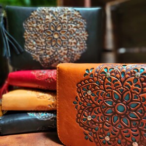 Leather Handmade Wallet, Mandala Wallet, Bohemian Style, Clutch Wallet, Gypsy Girl, Vintage Red Wallet, Black Wallet, Tan Wallet
