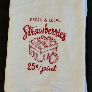 flour sack towels custom embroidered strawberries  country  dish towels tea towels