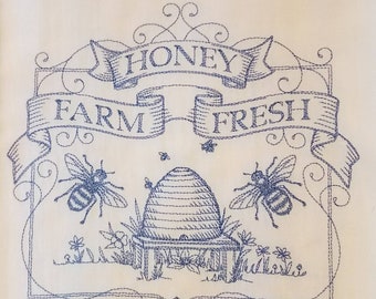 Embroidered Honey Bee Flour Sack Towel: Farmhouse Kitchen Decor