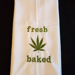 Embroidered Marijuana Leaf Flour Sack Towel, 100% Cotton