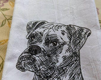 Embroidered Boxer dog Flour Sack Towel Cotton Tea Towel