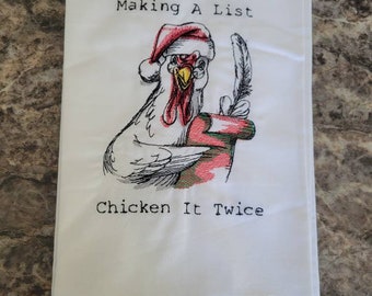 Embroidered Christmas Dish Towel: Chicken List Cotton Tea Towel