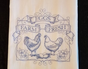 Embroidered Farm Fresh Eggs Flour Sack Towel: Country Kitchen Decor
