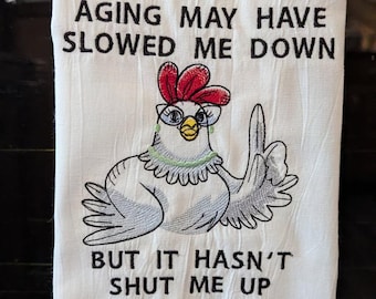 Embroidered Chicken Flour Sack Dish Towel: Sassy Kitchen Decor