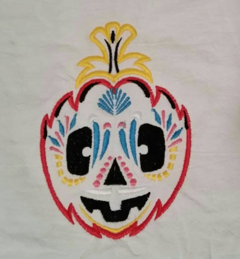 sugar skull pumpkin 4 flour sack towels custom embroidered day of the dead Halloween dish towels