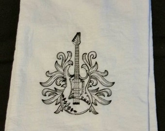 guitar flour sack towels custom embroidered dish towels tea towels