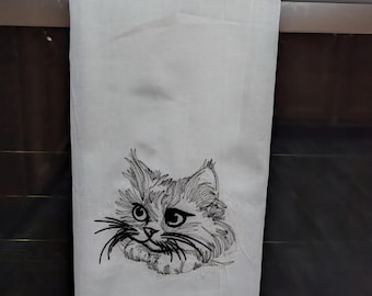 Kitten Embroidered Flour Sack Towel adorable cat Cotton Dish Towel