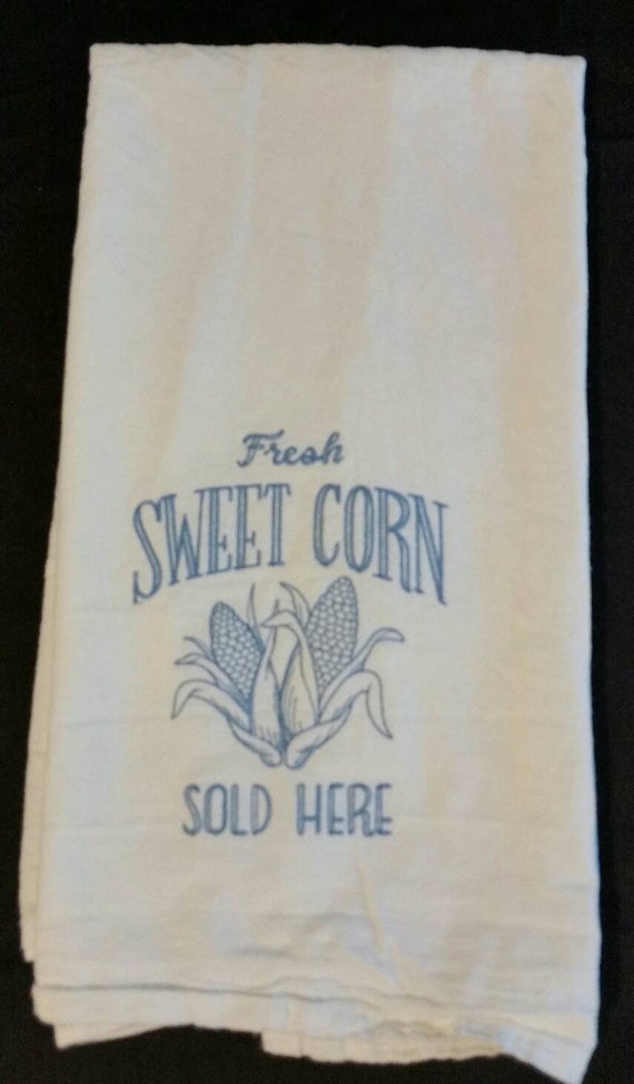 Embroidered Sweet Corn Flour Sack Towel: Country Kitchen Decor