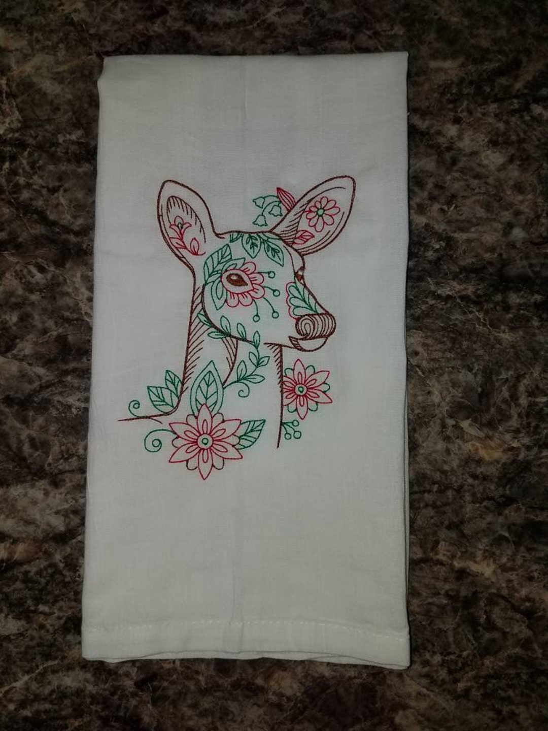 Christmas Deer Flour Sack Towel Custom Embroidered Christmas Doe Dish