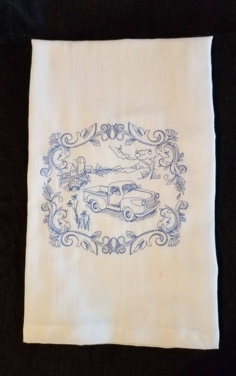 Farm truck country flour sack towels custom embroidered dish towels farmhouse tea towels