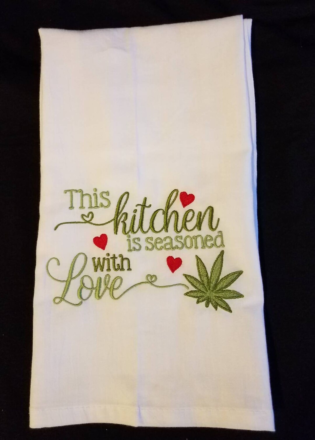 Marijuana Leaf Flour Sack Dish Towel This Kitchen is Seasoned With Love Weed Leaf Custom