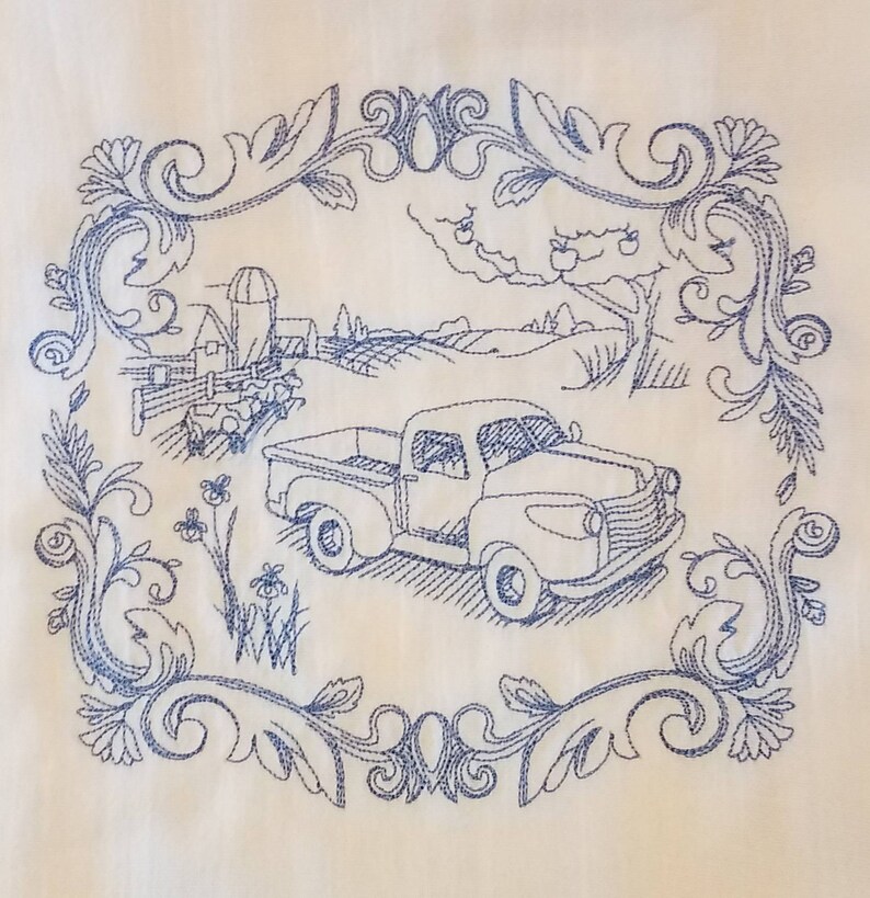 Farm truck country flour sack towels custom embroidered dish towels farmhouse tea towels