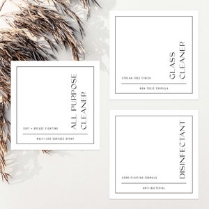 All Purpose Cleaner | Glass Cleaner | Disinfectant Labels | Kitchen + Cleaning Labels | Minimal Labels | Waterproof Labels | Square Labels