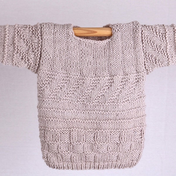 Mustermix - Strick-Pullover ca Gr. 110 Merino in Hellbeige , handgestrickt*