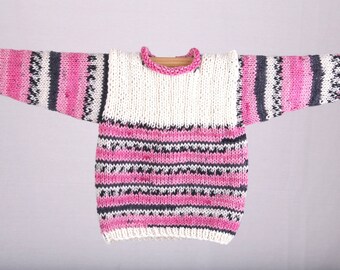 Kinder - Strick-Pullover ca Gr.98 ,Merino, Rosa/Natur - gemustert , handgestrickt!