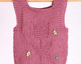 Children's knitted pullover "Tulip" in rosewood, 70% merino wool approx. size 98, hand-knitted