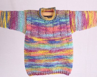 Strick- Pullover in Pastell - Batik -Regenbogen,ca Gr. 104/110, Handgestrickt