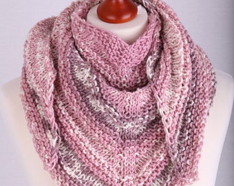 Neckerchief triangular shawl shawl with jacquard pattern in pink/blackberry