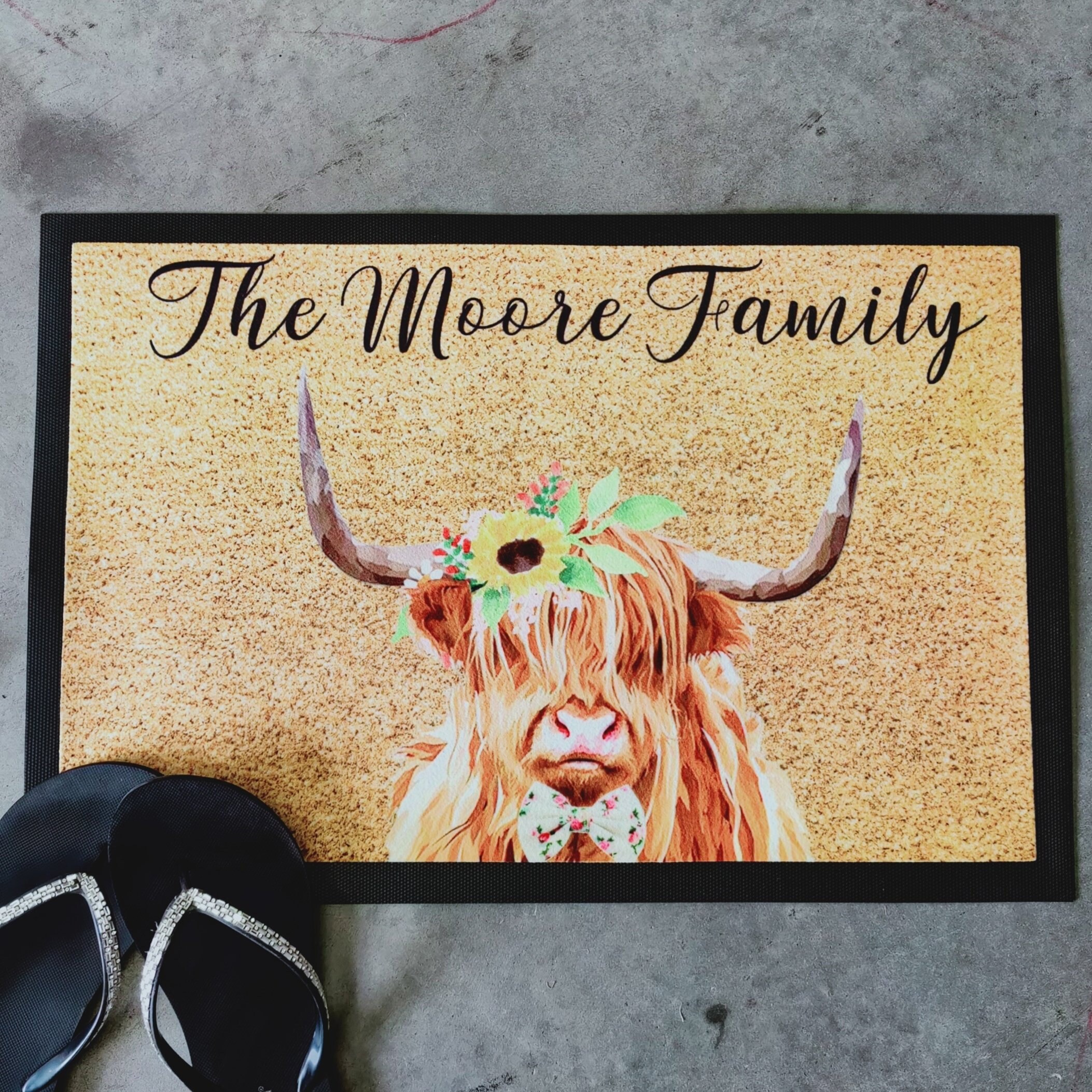 Personalised highland cow Doormat Cow doormat Cow name Etsy