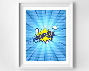 Superhero Signs, Pop Art OOOPS!, Superhero Sound Effects, Funny Art, Digital Download Print, Printable Art, Instant Download