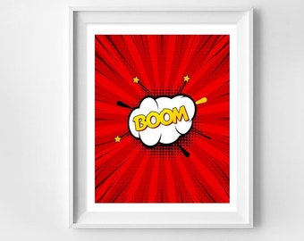 Superhero Signs, Pop Art BOOM!, Superhero Sound Effects, Funny Art, Digital Download Print, Printable Art, Instant Download