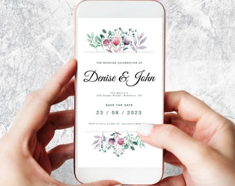 Electronic Save The Date Invitation, Digital Smartphone Save The Date Invite, Floral Template, SMS Save The Date Invites, Instant Download