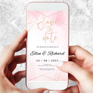 Electronic Save The Date Invitation, Digital Smartphone Save The Date Invite, Watercolor Pink, SMS Save Date e-invite, Instant Download