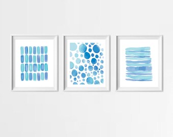3 Abstract Painting, Watercolour Wall Art, Blue Posters, Brush Stroke, Minimalist Wall Art, Digital Download Print, Instant Download