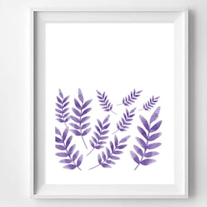 Abstract Painting, Watercolour Wall Art, Purple Leaf Decor, Brush Stroke, Minimalist Wall Art, Digital Download Print, Instant Download