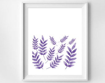 Abstract Painting, Watercolour Wall Art, Purple Leaf Decor, Brush Stroke, Minimalist Wall Art, Digital Download Print, Instant Download