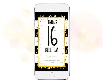 Electronic Sweet 16 Birthday Party, Digital Smartphone Party Invite, SMS-Whatsapp Anniversary Invitation, Save the Date, Instant Download