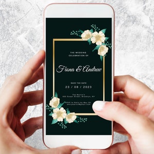 Electronic Save The Date Invitation, Digital Smartphone Save The Date Invite, Yellow and Black, SMS Save Date e-invite, Instant Download