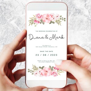 Electronic Save The Date Invitation, Digital Smartphone Save The Date Invite, Watercolor Template, SMS Save Date e-invite, Instant Download