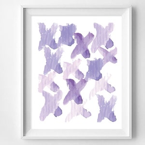 Abstract Painting, Watercolour Wall Art, Purple X Decor, Brush Stroke, Minimalist Wall Art, Digital Download Print, Instant Download