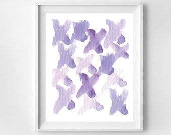 Abstract Painting, Watercolour Wall Art, Purple X Decor, Brush Stroke, Minimalist Wall Art, Digital Download Print, Instant Download
