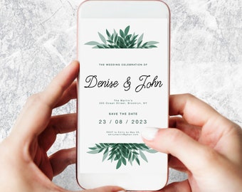 Electronic Save The Date Invitation, Digital Smartphone Save The Date Invite, Leaves Template, SMS Save The Date Invites, Instant Download