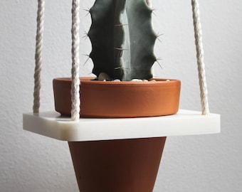 Hanging Cactus Succulent / 3D Print / White Macrame / Plant Holder / Cactus Plant / Succulent / 4 in Clay Pot / Indoor Plant / Display