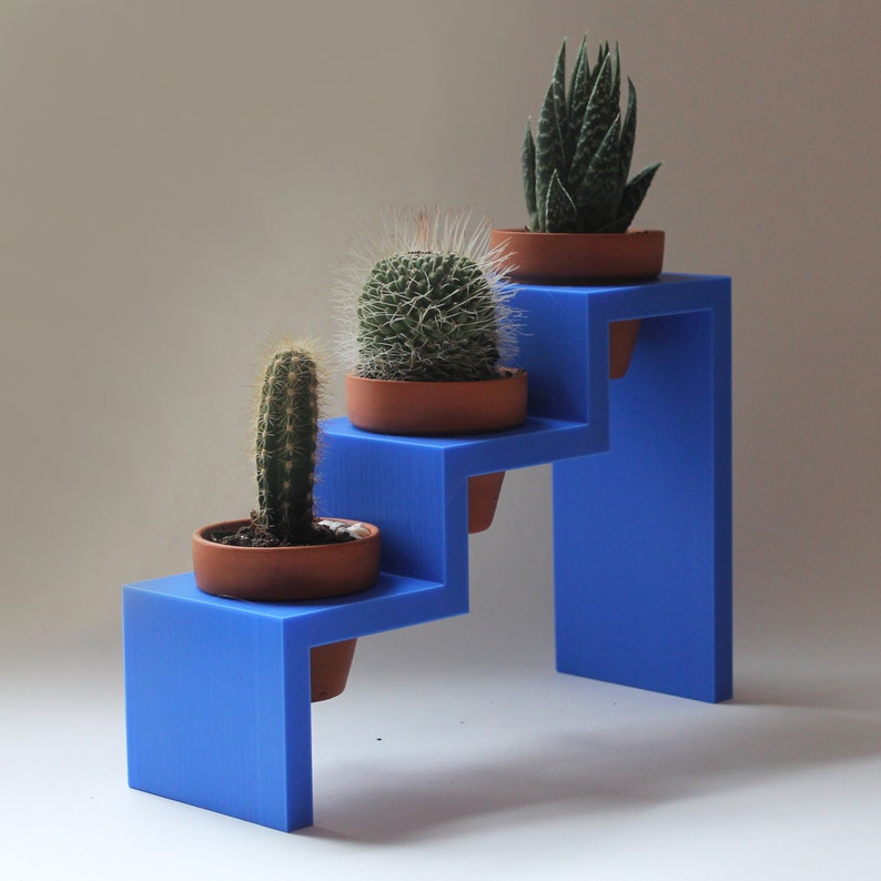 Décoration intérieure Jardinière bleue / Jardinière à pas Pot en argile / Porte-plantes / Pot de cactus / Étalage succulent / Pot en terre cuite Blue + 3 Clay Pots