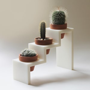 Décoration intérieure Jardinière bleue / Jardinière à pas Pot en argile / Porte-plantes / Pot de cactus / Étalage succulent / Pot en terre cuite White + 3 Clay Pots