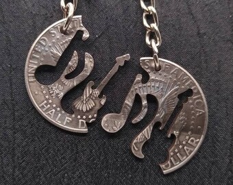 Music Note-Guitar 2pc Set PendantNecklaceKeychain YOUR CHOICE