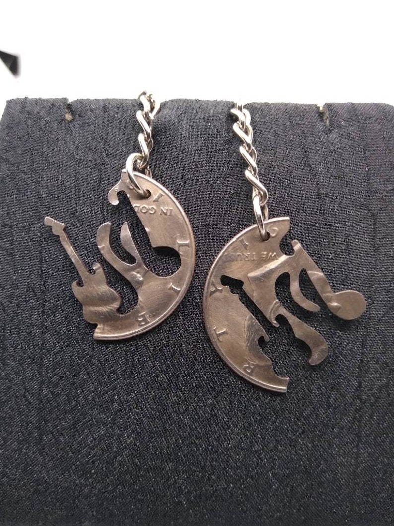 Music Note-Guitar 2pc Set PendantNecklaceKeychain YOUR CHOICE