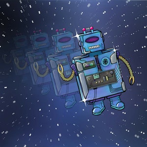 Space Robot - Digital Art - High Quality Print - Colourful Wall Decor - Galaxy Robot Painting - Home Art