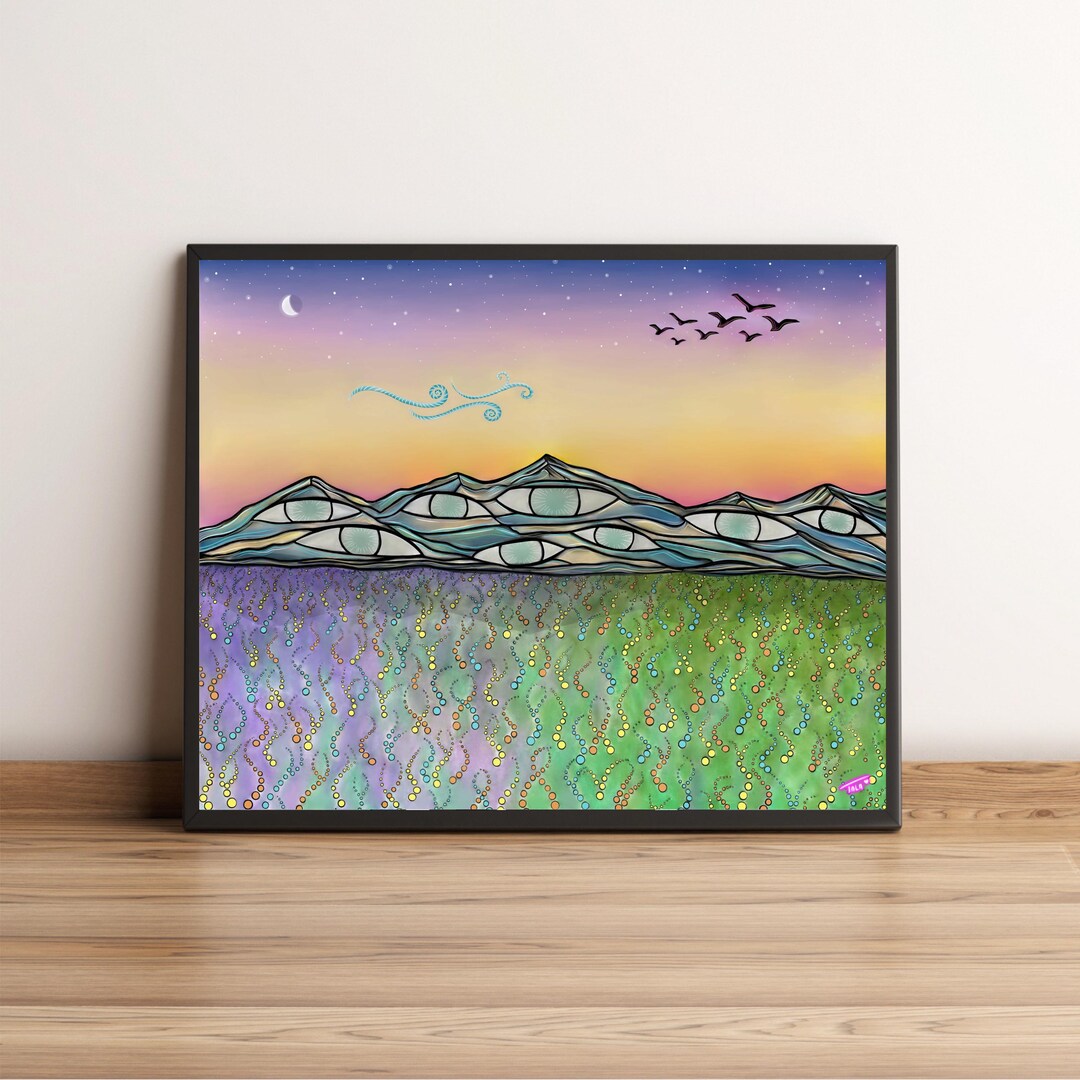 Cosmic Eye Mountains Art Print – Surreal Landscape Wall Art, Dreamy ...